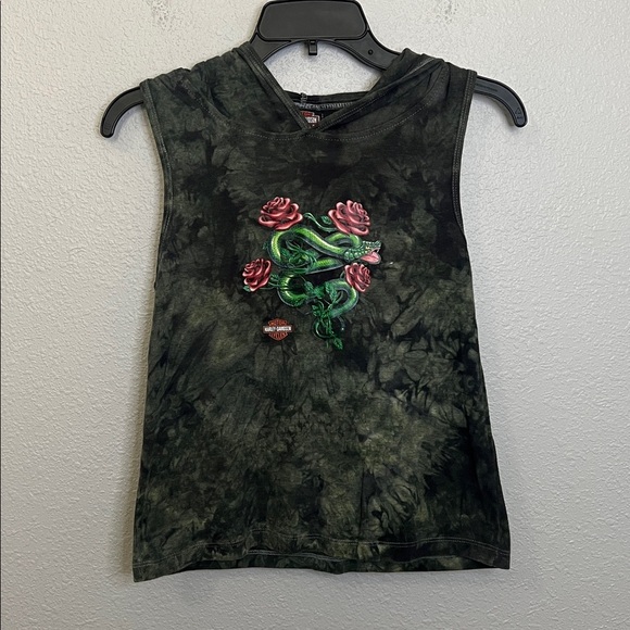 Harley Davidson Green Tie Dye Graphic Hoodie Girls Size Large - Picture 4 of 6